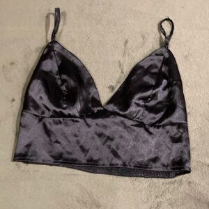 SHEIN Black Satin Crop Top